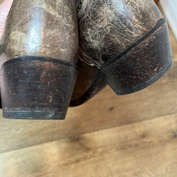 Sonora by Double H Brown Leather Studded Cowboy Booties 8 1/2M - Picture 7 of 10